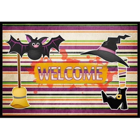 Carolines Treasures Carolines Treasures SB3010JMAT Witch Costume & Broom on Stripes Halloween Doormat; 24 x 36 in. SB3010JMAT